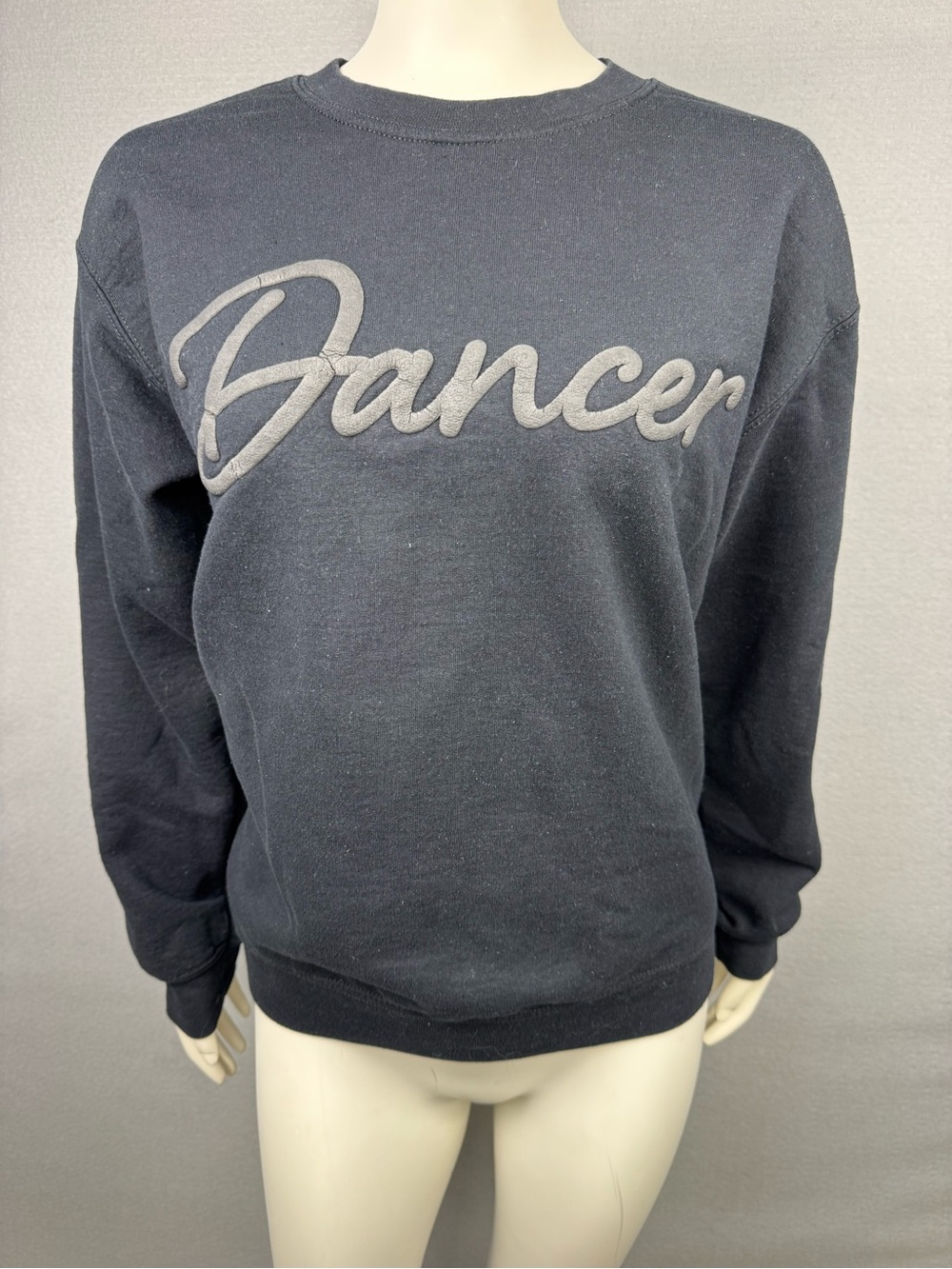 Crewneck 'Dancer' Pullover Sweatshirt - Black with black puffy letters - size S